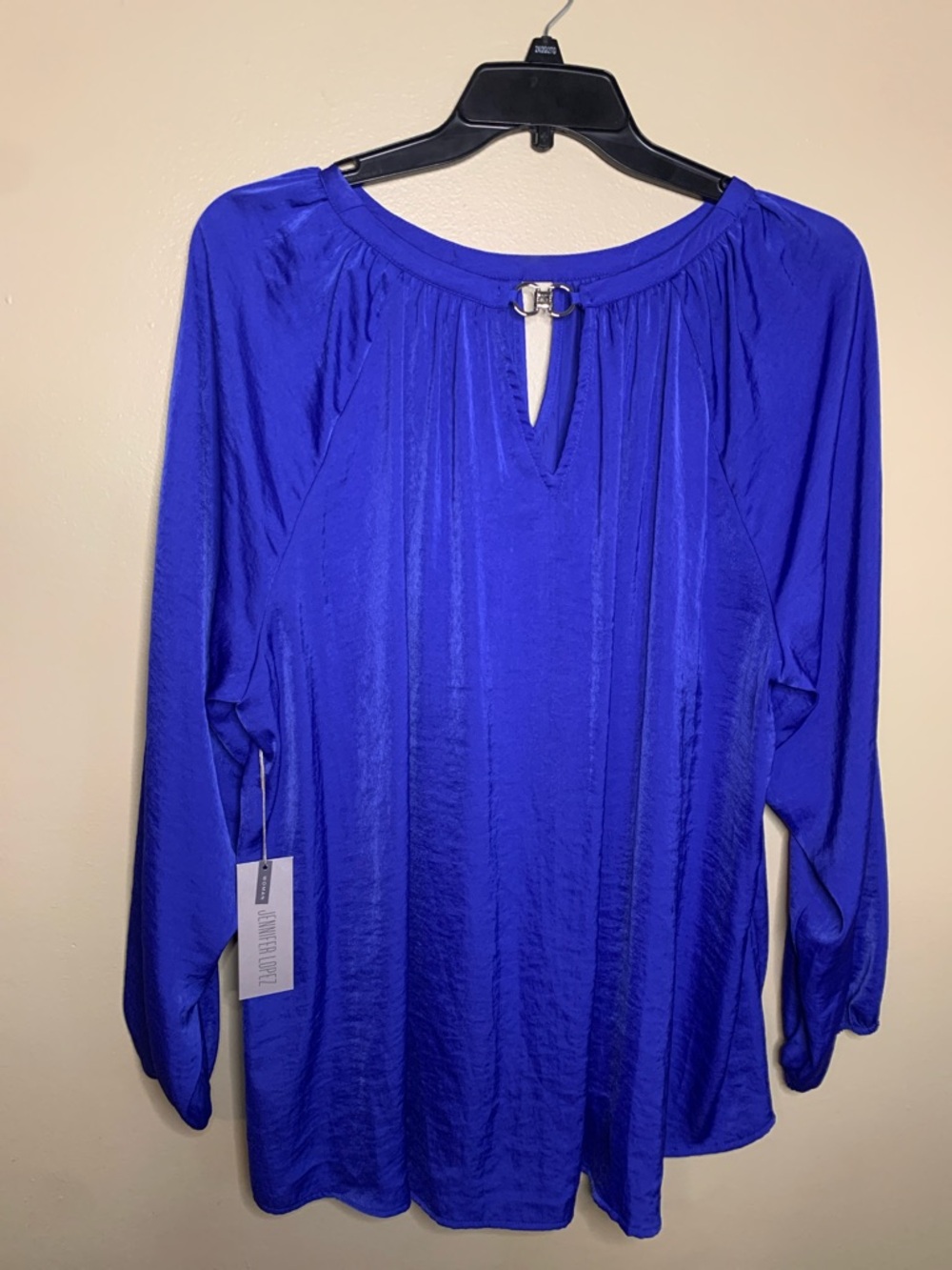 Jennifer Lopez Royal Blue Long-Sleeve Keyhole Blouse with Ring Accent